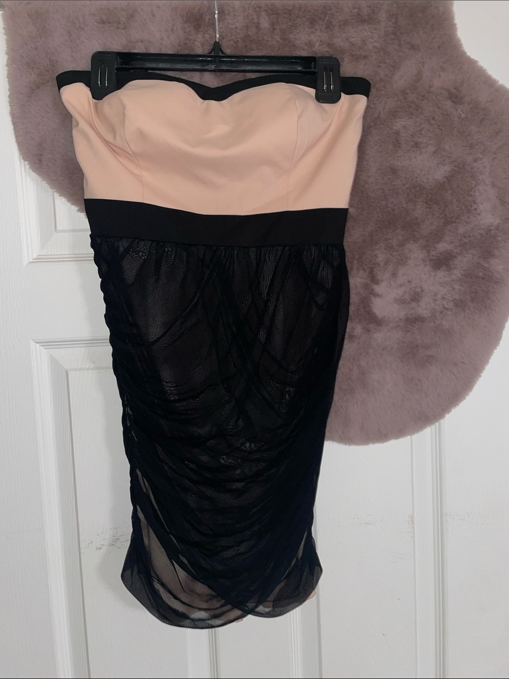 Rampage Blush and Black Strapless Ruched Mesh Cocktail Dress